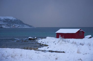 Tromvik, Norveç 'te kış manzarası. Yüksek kalite fotoğraf