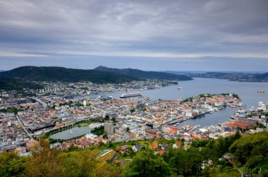 Norveç 'in Bergen şehrinin hava manzarası. Yüksek kalite fotoğraf