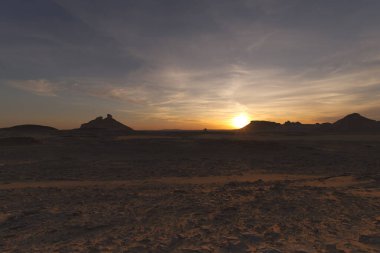 Mısır 'ın Agabat Vadisi' nde günbatımı renkleri. Yüksek kalite fotoğraf