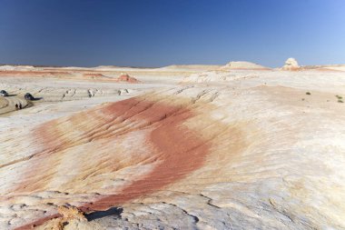 Tiramisu Kanyonu 'nun inanılmaz jeolojik oluşumları, Mangystau. Yüksek kalite fotoğraf