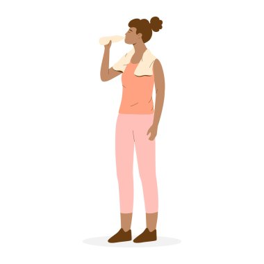 Şişeden su içen sporcu kadın, çizgi film karakteri.