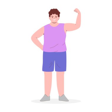 Artı spor giyimli genç adam, çizgi film karakteri.