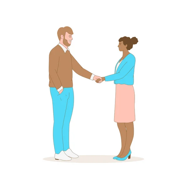 Full Length Business Team Handshake Επίπεδη Διανυσματική Απεικόνιση — Διανυσματικό Αρχείο