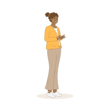 İş kadını yükselen el hareketi gösterisi sunumu, düz çizgi film karakteri vektörü