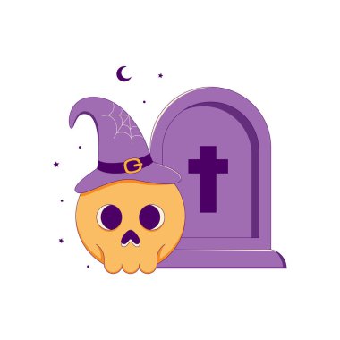 Kafatası ve Cadı Şapkası ile Sıralanmış Mezar Taşı