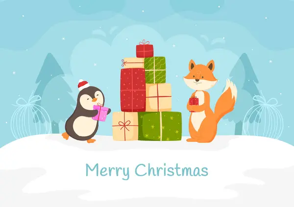 Penguen ve tilki ile Noel partisi sahneleri, Mutlu Noeller ve yeni yıl