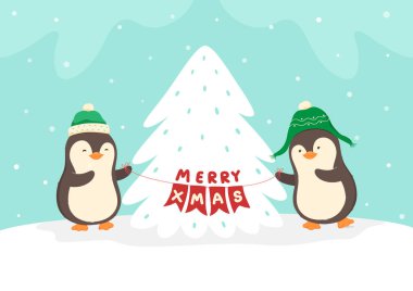 Penguenli Noel kartı, Mutlu Noeller ve yeni yıl
