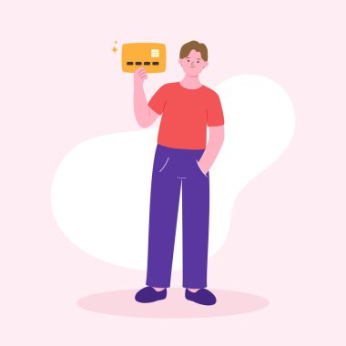Man holding a credit card. Vector illustration in a flat style.