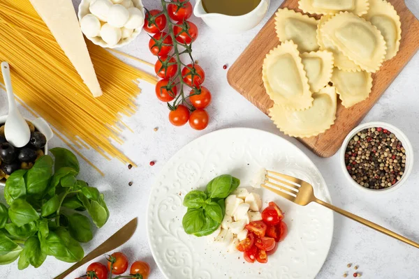 Italian food ingredients forming the italian flag