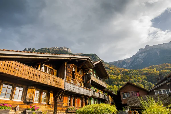 Alp köyündeki güzel İsviçre evleri.