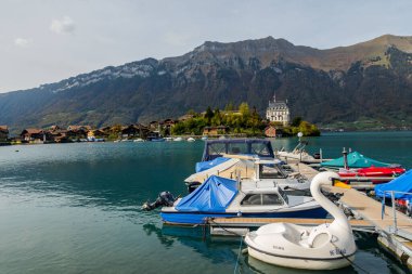 İsviçre 'deki görkemli Brienzersee Gölü ve İsviçre köyleri.