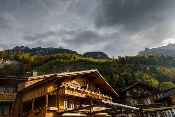 stock image Beautiful Swiss houses in the Alpine village.