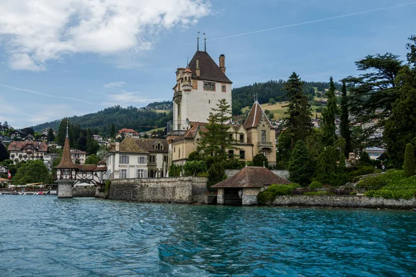 Paseo Barco Por Lago Thun Suiza Increíbles Paisajes Vistas — Foto de Stock