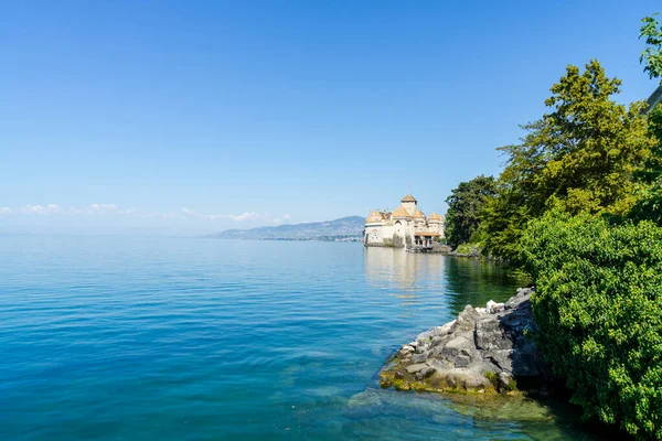 Κάστρο Τσιγιόν Στην Ελβετία Στις Όχθες Της Λίμνης Της Γενεύης — Φωτογραφία Αρχείου