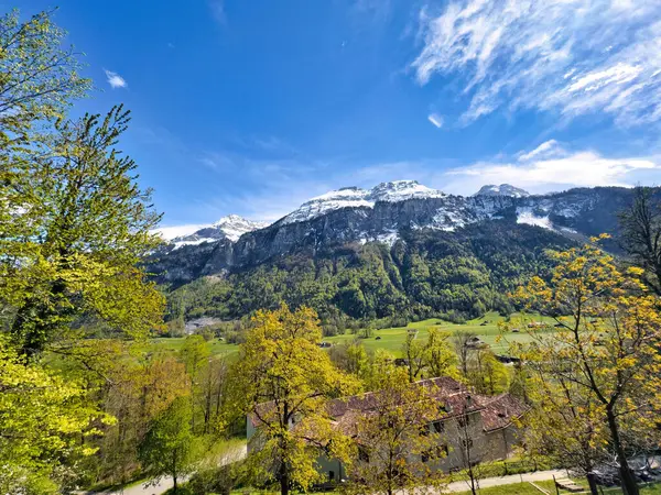 Vue Imprenable Sur Paysage Printanier Animé Dans Les Alpes Suisses Images De Stock Libres De Droits