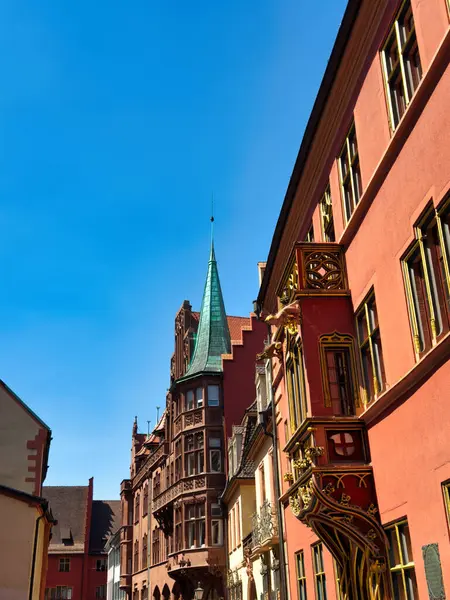 stock image 13.07.24.Germany. Cozy street in a European town with historic buildings and colorful architecture. The scene features a decorative fountain in the foreground and charming facades of old houses.