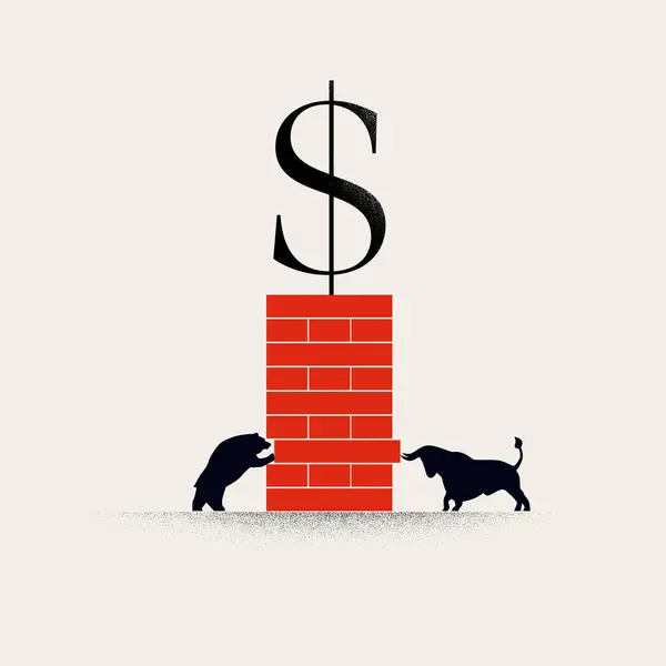 Bear Bull Stock Market Vector Concept Symbol Investment Economy Finances — Stock Vector