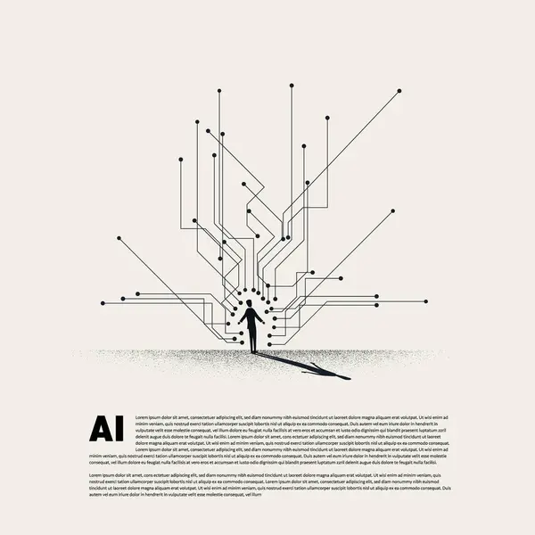 以人为就业载体的概念 技术的象征 人工智能 最低限度说明10 免版税图库插图