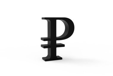 Beyaz izole bir arkaplanda 3D siyah ruble simgesi. Resim yükle.