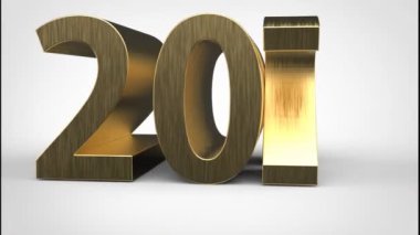 2025 yılbaşı 3D sembolü tipografi. 3D canlandırma videosu. Parlak altın harflerle 2025 harf.