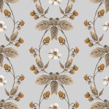 Ahududu desenli. Suluboya orman arkaplanı.