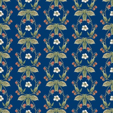 Ahududu desenli. Suluboya kırmızı çilek arkaplanı.