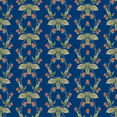 Ahududu desenli. Suluboya kırmızı çilek arkaplanı.