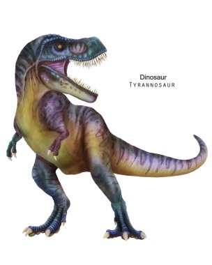 Tyrannosaur illüstrasyonu. Keskin dişli dinozor. Mavi Dino