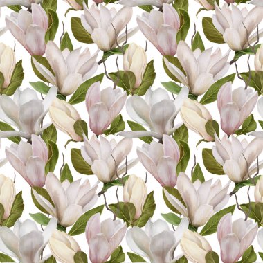 Seamless pattern with magnolia flowers. Floral background.