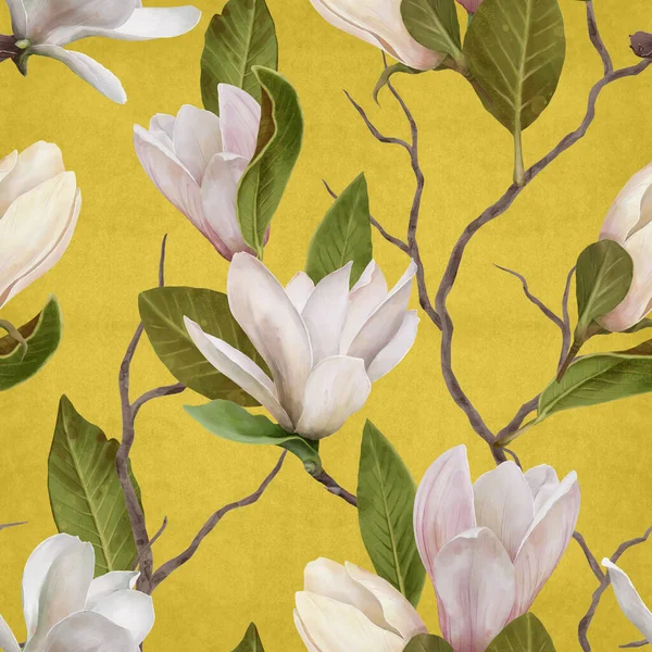 Sömlöst Mönster Med Magnolia Blommor Blommig Bakgrund — Stockfoto