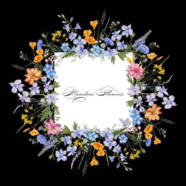 Fondo Con Flores Silvestres Marco Flores Pradera Floral Colorido — Foto de Stock