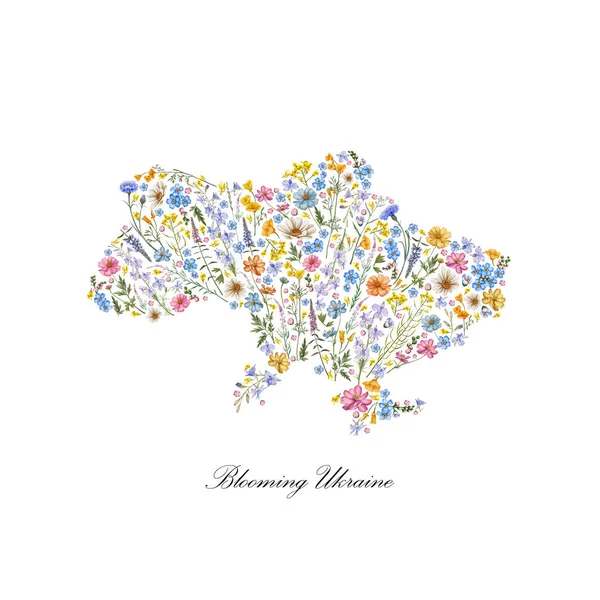 Ucrania Mapa Concepto Mapa Floral Mapa Del País Floreciente —  Fotos de Stock