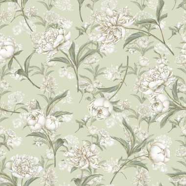 Beyaz pastel şakayıksız desen. El çizimi çiçek arkaplanı. Yumuşak tonlarName