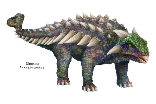 Ankylosaurus Çizimi Dikenli Boynuzlu Bir Dinozor Yeşil Mavi Dino — Stok fotoğraf