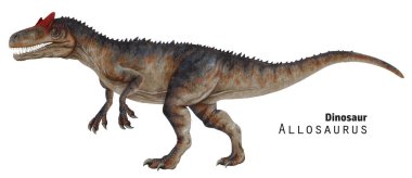 Allosaurus çizimi. Açık çeneli dinozor. Antik hayvan avcısı. Bej dino