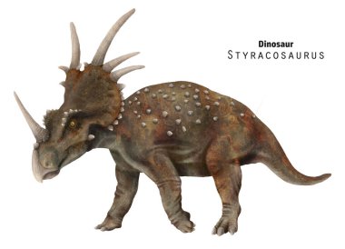 Styracosaurus çizimi. Boynuzlu dinozor. Kahverengi Dino