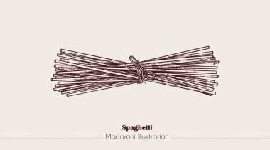İtalyan spagettisi. Elle çizilmiş yemek taslağı. Eski tarz oyma. Oyma. Satır sanatı