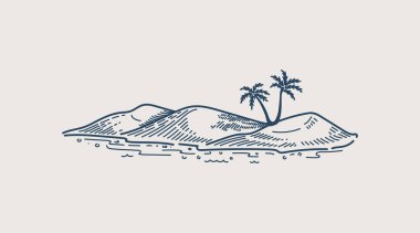 Palmiye ağaçları ve minimalist okyanus plaj resimleriyle ıssız bir ada.