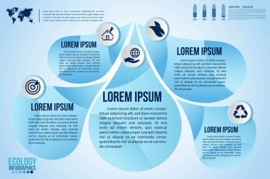 Infographic eko su mavi tasarım elementleri 5 adım ya da opsiyon parçalarını bir damla suyla işlerler. Sunum için ekoloji organik doğa vektörü iş şablonu.