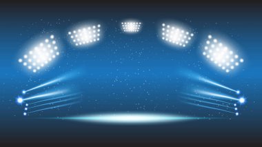 Abstract technology background stadium stage hall with scenic lights of round futuristic technology user interface Blue vector lighting empty stage spotlight background. clipart