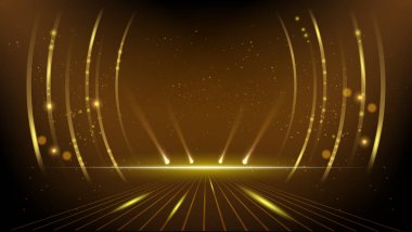 Siyah ve Altın arkaplan soyut geometrik şekiller lüks tasarım duvar kağıtları. Gerçekçi katman, fütüristik parlak ışık. Kapak şablonu.