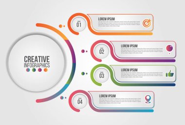 İş infographics öğesi. Sunumlar, grafik, diyagram, seçenekler, parçalar, süreçler, aşama ve eğitim için 4 adım veya seçenek içeren daire grafiği şablonu.