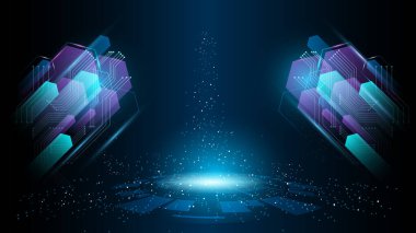 Soyut teknoloji arka plan Yüksek teknoloji iletişim konsepti, teknoloji, dijital iş, yenilik, fotokopi-uzay ile bilim kurgu sahne çizimi.