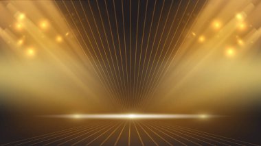 Siyah ve Altın ışıklandırma sahne arka planı soyut geometrik şekiller lüks tasarım duvar kağıtları. Gerçekçi katman, fütüristik parlak ışık. Kapak şablonu.