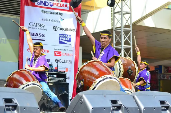 stock image rampak drum performance by Jakarta Little Tokyo ENNICHISAI 2012 at the Blok M courtyard