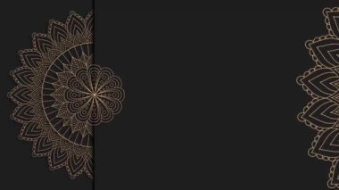 Soyut süslemeli dijital el siyah arkaplana altın mandala süsü çizdi. Çiçek mahsulü dekoratif elementlerin doğu desenleri.