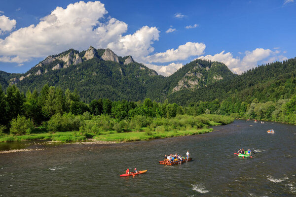 People on the rafts at the Dunajec River in Pieniny Mountains, Poland