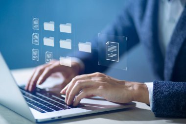 Belge Yönetim Sistemi (DMS) Çevrimiçi Belge Veritabanı ve ERP, işletme teknolojisi ile etkin bir organizasyonda dosya, bilgi ve belgeleri yönetmek için otomatik süreçler.