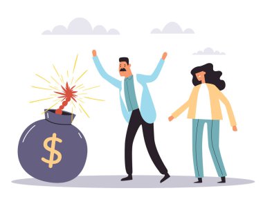 Ekonomik iflasın ekonomik çöküşünü finanse eden iş parası krizi. Vektör düz grafik tasarım çizimi