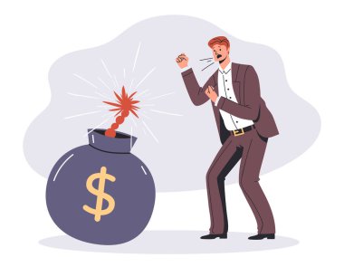 Ekonomik iflasın ekonomik çöküşünü finanse eden iş parası krizi. Vektör düz grafik tasarım çizimi